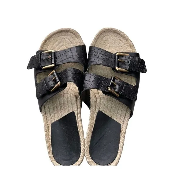 ALDO Buckle Black Sandal with Espadrille Sole NWT