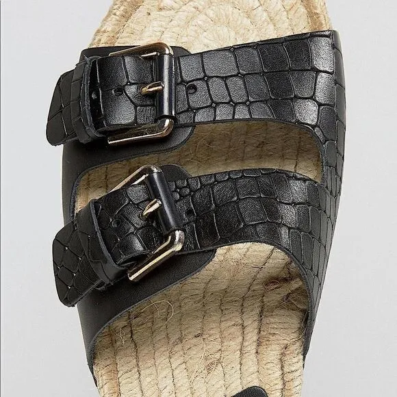 ALDO Buckle Black Sandal with Espadrille Sole NWT