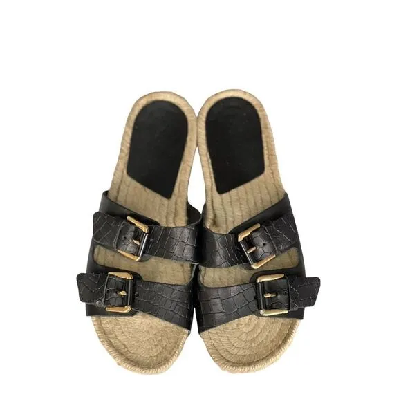 ALDO Buckle Black Sandal with Espadrille Sole NWT
