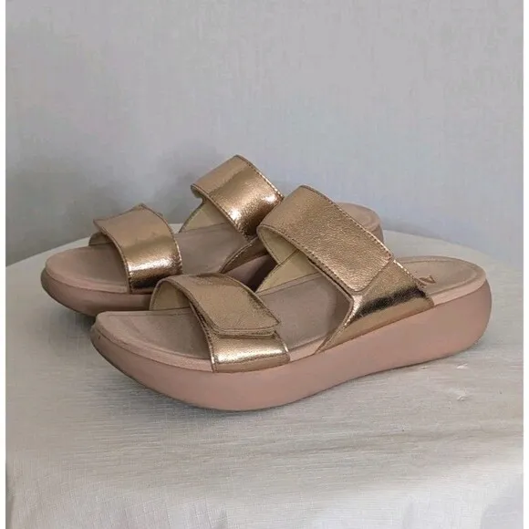 Alegria Bryce Sz 38 US 8 Women's Double Strap Rose Gold Metallic Sandals Slides