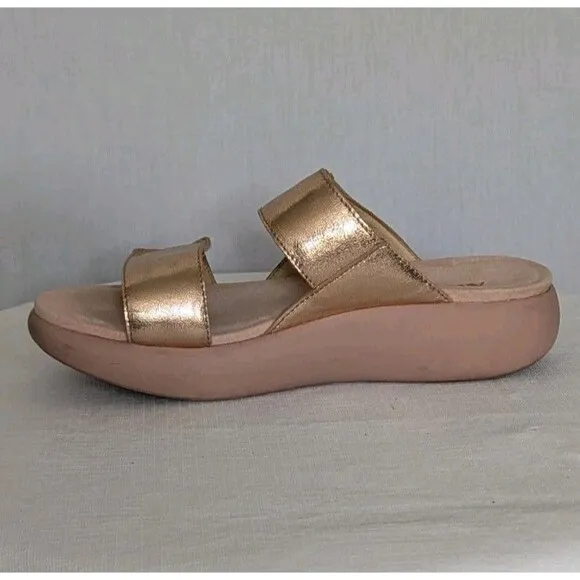 Alegria Bryce Sz 38 US 8 Women's Double Strap Rose Gold Metallic Sandals Slides