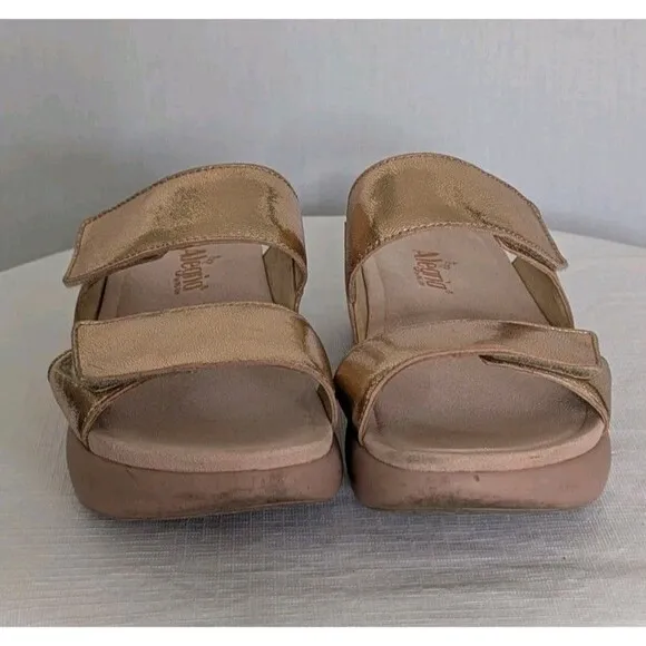 Alegria Bryce Sz 38 US 8 Women's Double Strap Rose Gold Metallic Sandals Slides