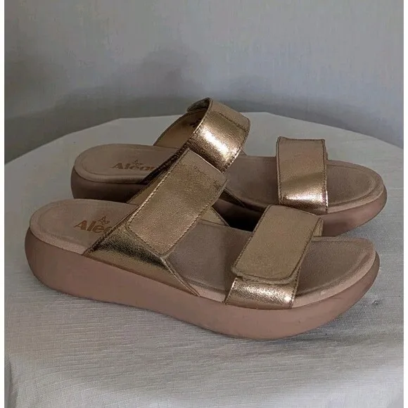 Alegria Bryce Sz 38 US 8 Women's Double Strap Rose Gold Metallic Sandals Slides