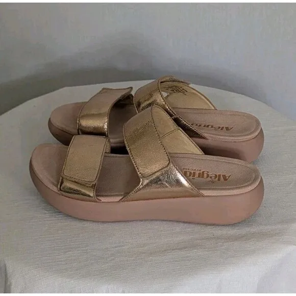 Alegria Bryce Sz 38 US 8 Women's Double Strap Rose Gold Metallic Sandals Slides