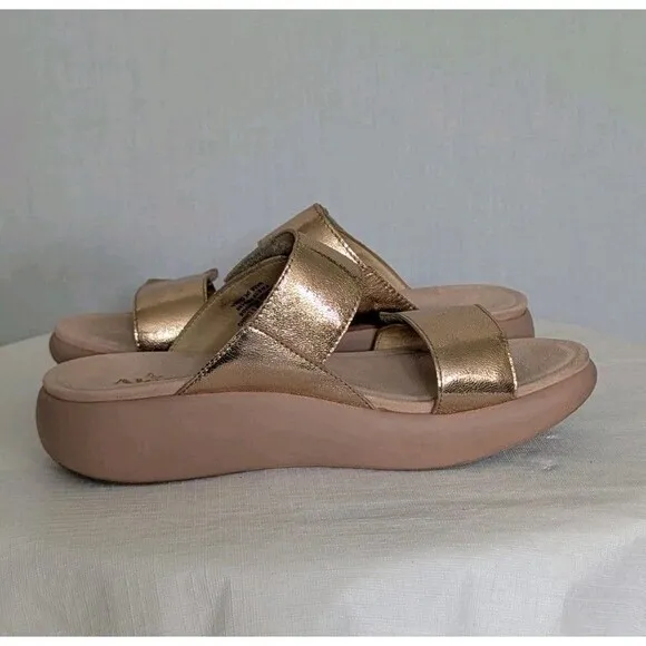Alegria Bryce Sz 38 US 8 Women's Double Strap Rose Gold Metallic Sandals Slides
