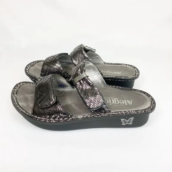 Alegria By PG Lite Karmen Black Metallic Slide Sandals Size US 7 EUR 37