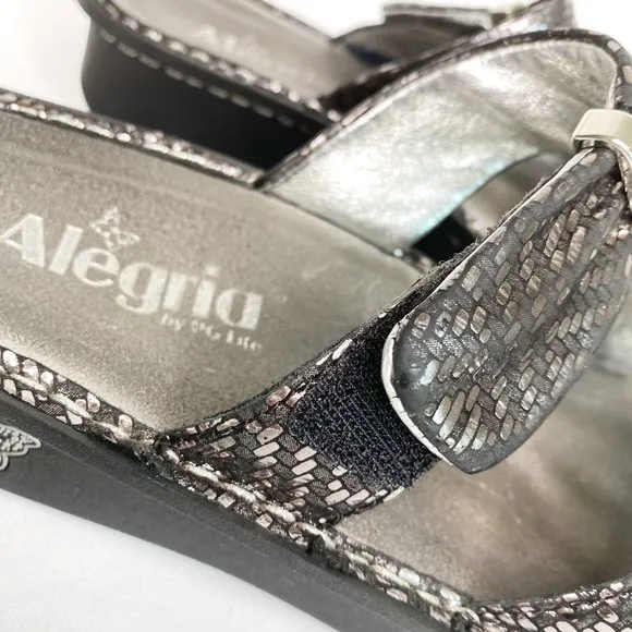 Alegria By PG Lite Karmen Black Metallic Slide Sandals Size US 7 EUR 37