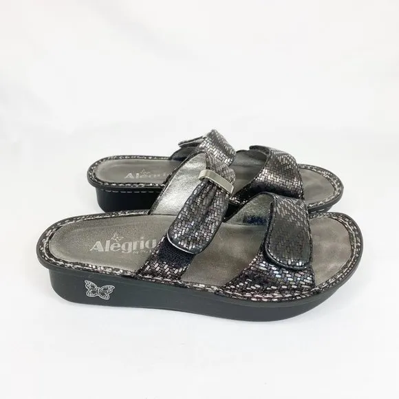 Alegria By PG Lite Karmen Black Metallic Slide Sandals Size US 7 EUR 37
