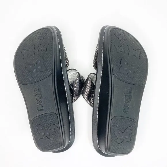 Alegria By PG Lite Karmen Black Metallic Slide Sandals Size US 7 EUR 37