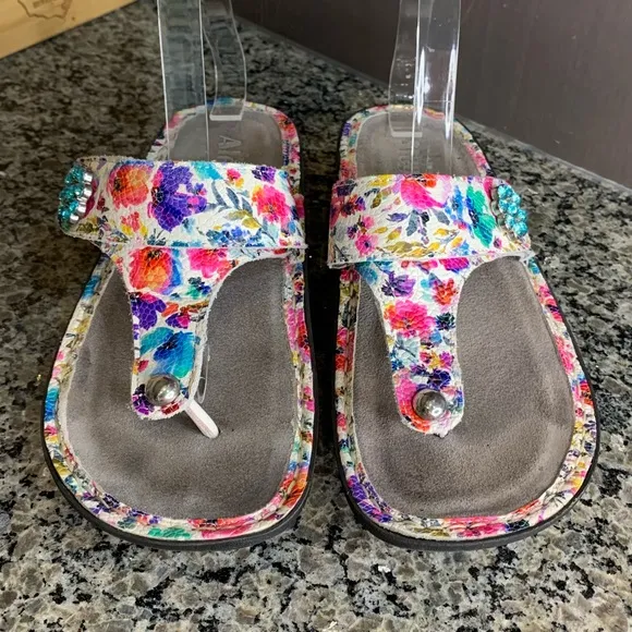 Alegria Carina Floral Perennial Crackle Platform Comfort Sandals Size EU…