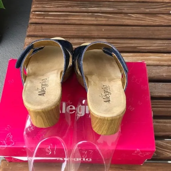 Alegria Embroidered Leather Slip-on Wedge Sandals