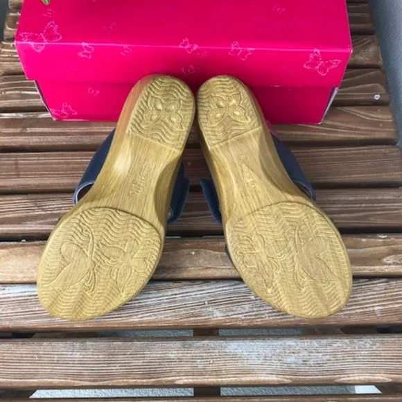 Alegria Embroidered Leather Slip-on Wedge Sandals