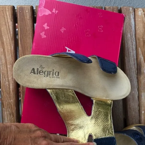 Alegria Embroidered Leather Slip-on Wedge Sandals