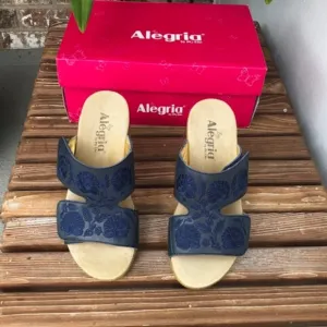 Alegria Embroidered Leather Slip-on Wedge Sandals
