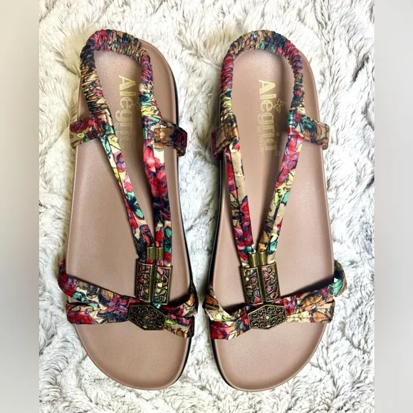 Alegria ROZ Get Away Satin Floral Embellished  Bohemian Sandals Size 39EU 8.5US