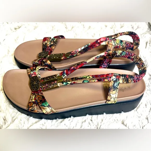 Alegria ROZ Get Away Satin Floral Embellished  Bohemian Sandals Size 39EU 8.5US