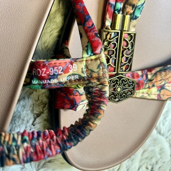 Alegria ROZ Get Away Satin Floral Embellished  Bohemian Sandals Size 39EU 8.5US