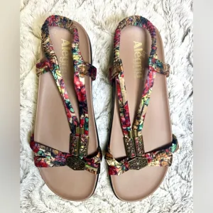 Alegria ROZ Get Away Satin Floral Embellished  Bohemian Sandals Size 39EU 8.5US