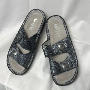 Alegria Sandals Sandra Size EU 38Leather Adjustable Slide Sandals Pewter Lace
