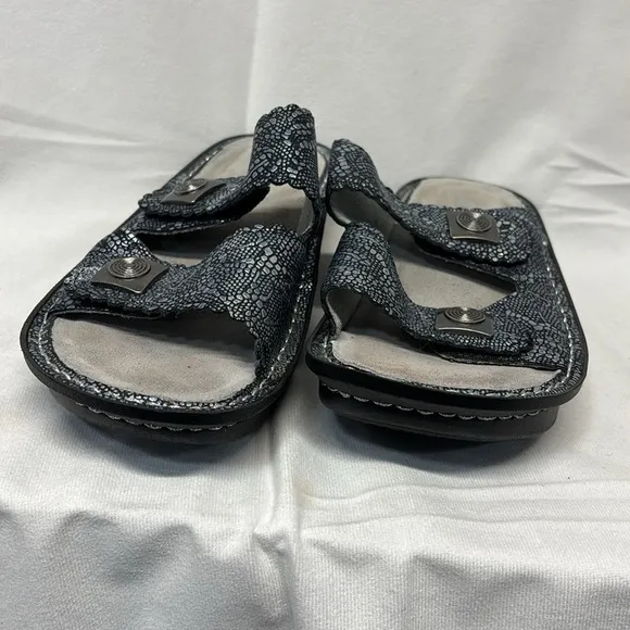 Alegria Sandals Sandra Size EU 38Leather Adjustable Slide Sandals Pewter Lace