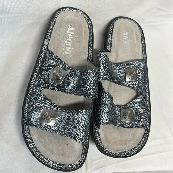 Alegria Sandals Sandra Size EU 38Leather Adjustable Slide Sandals Pewter Lace