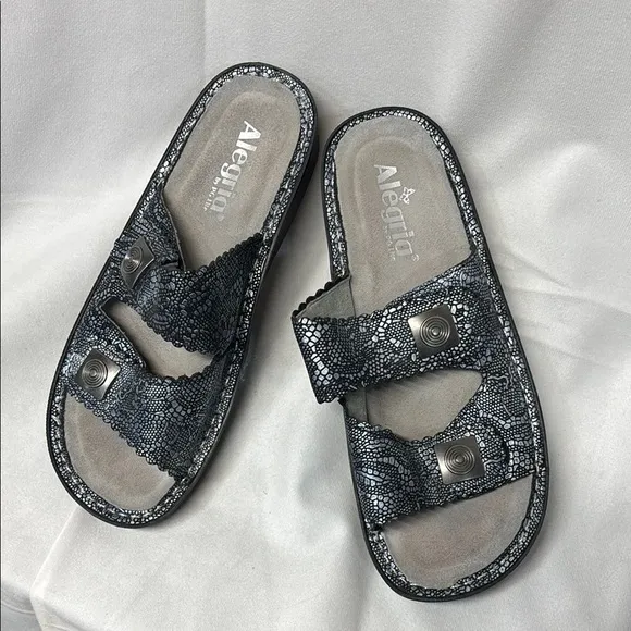 Alegria Sandals Sandra Size EU 38Leather Adjustable Slide Sandals Pewter Lace
