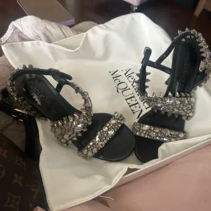 Alexander McQueen Black Stiletto Sandals with Crystal Embellishments