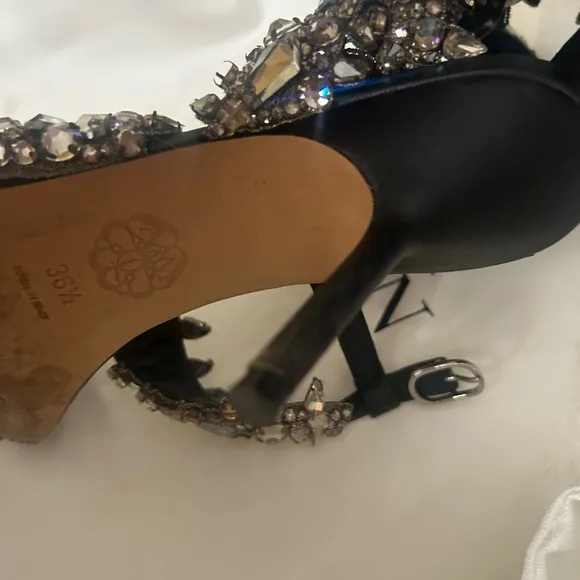 Alexander McQueen Black Stiletto Sandals with Crystal Embellishments