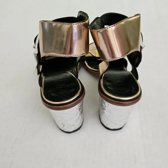 Alexander McQueen Block Heel Sandals EU 38 US 8 Bronze Patent Leather McQ Italy