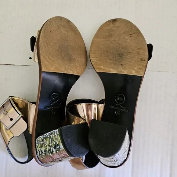 Alexander McQueen Block Heel Sandals EU 38 US 8 Bronze Patent Leather McQ Italy