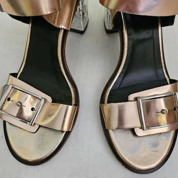 Alexander McQueen Block Heel Sandals EU 38 US 8 Bronze Patent Leather McQ Italy