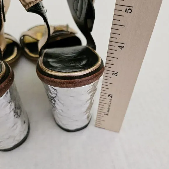 Alexander McQueen Block Heel Sandals EU 38 US 8 Bronze Patent Leather McQ Italy