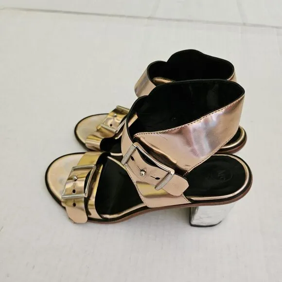 Alexander McQueen Block Heel Sandals EU 38 US 8 Bronze Patent Leather McQ Italy