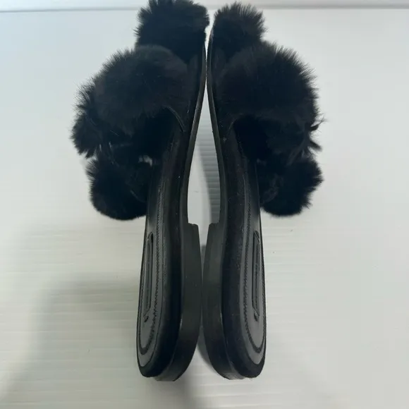 Alexander Wang Ava Pom Poms Fur Black Slides Sandals Size 36