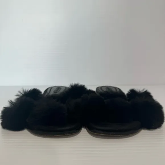Alexander Wang Ava Pom Poms Fur Black Slides Sandals Size 36
