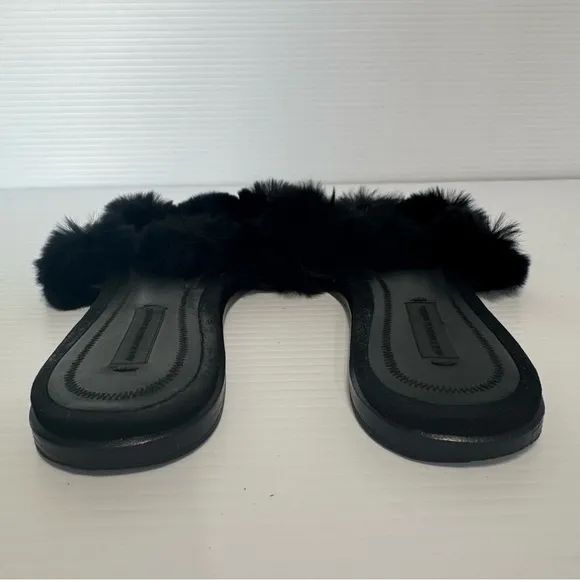 Alexander Wang Ava Pom Poms Fur Black Slides Sandals Size 36