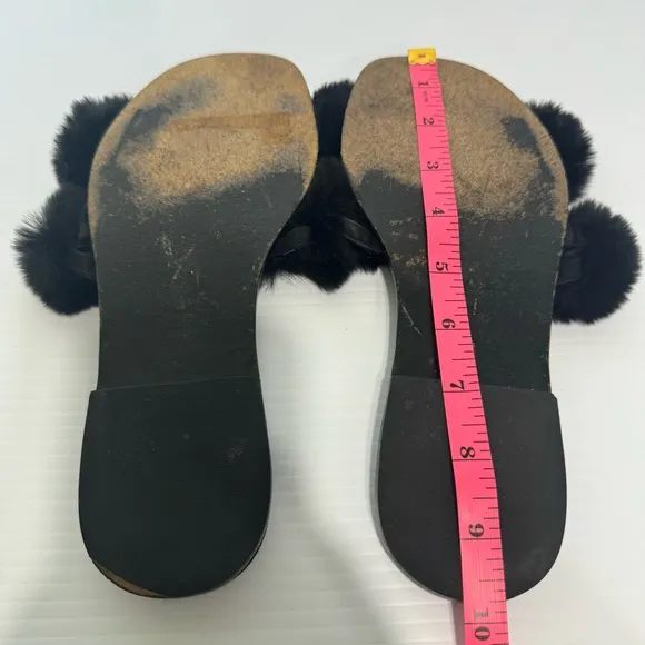 Alexander Wang Ava Pom Poms Fur Black Slides Sandals Size 36