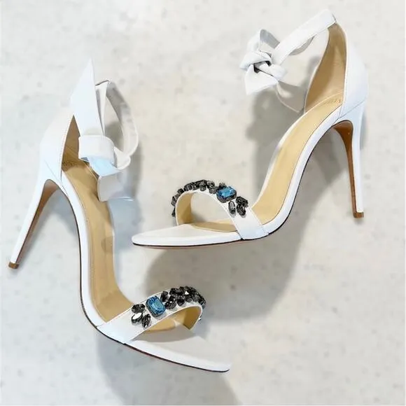 Alexandre Birman Clarita Jeweled Stiletto Heel Sandals White Bridal