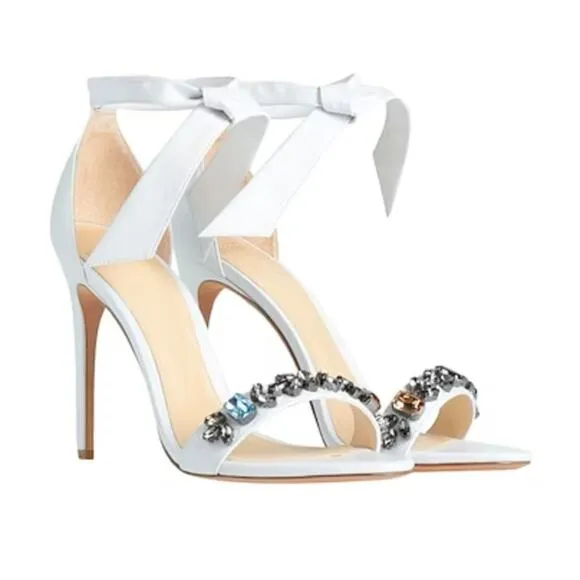 Alexandre Birman Clarita Jeweled Stiletto Heel Sandals White Bridal
