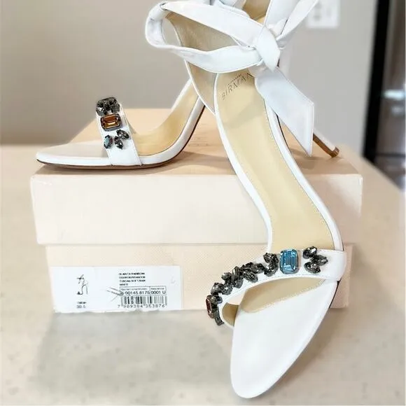 Alexandre Birman Clarita Jeweled Stiletto Heel Sandals White Bridal