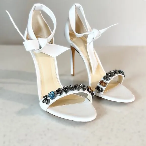 Alexandre Birman Clarita Jeweled Stiletto Heel Sandals White Bridal