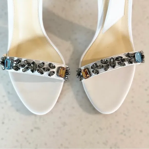 Alexandre Birman Clarita Jeweled Stiletto Heel Sandals White Bridal