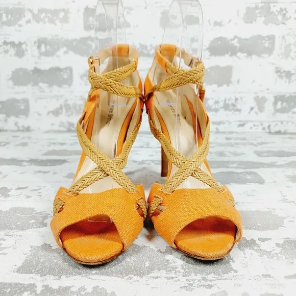 Alexandre Birman Orange Fabric Woven Strappy Heeled Sandals M1003