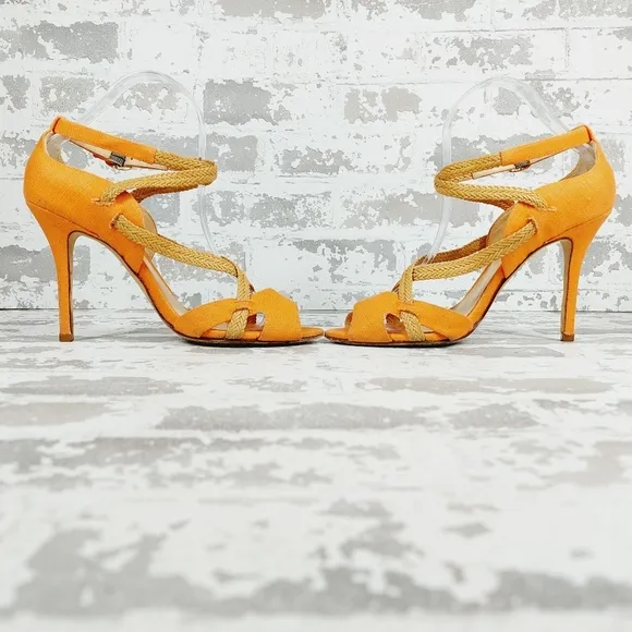 Alexandre Birman Orange Fabric Woven Strappy Heeled Sandals M1003