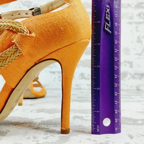 Alexandre Birman Orange Fabric Woven Strappy Heeled Sandals M1003