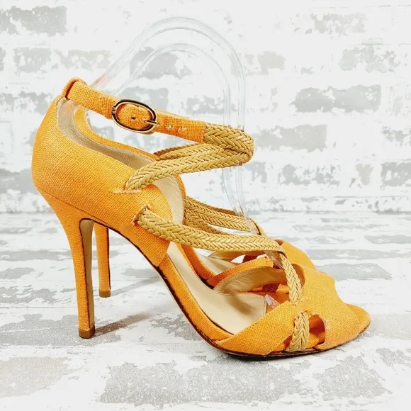 Alexandre Birman Orange Fabric Woven Strappy Heeled Sandals M1003