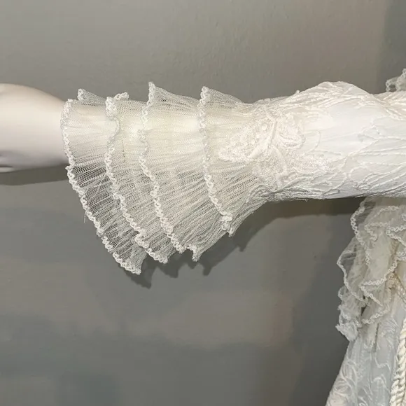 ALEXIS *Fairuza* white ivory embroidered ruffle mini dress w rope belt XS