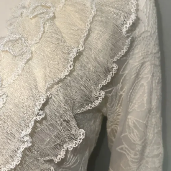 ALEXIS *Fairuza* white ivory embroidered ruffle mini dress w rope belt XS