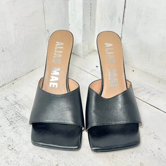 Alias ​​Mae Leni Leather Slip On Wide Strap Mule Heels Black Women's Size 40 / 9