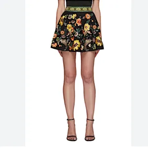 Alice And Olivia Fizer Embroidered Poplin Mini Skirt In Black